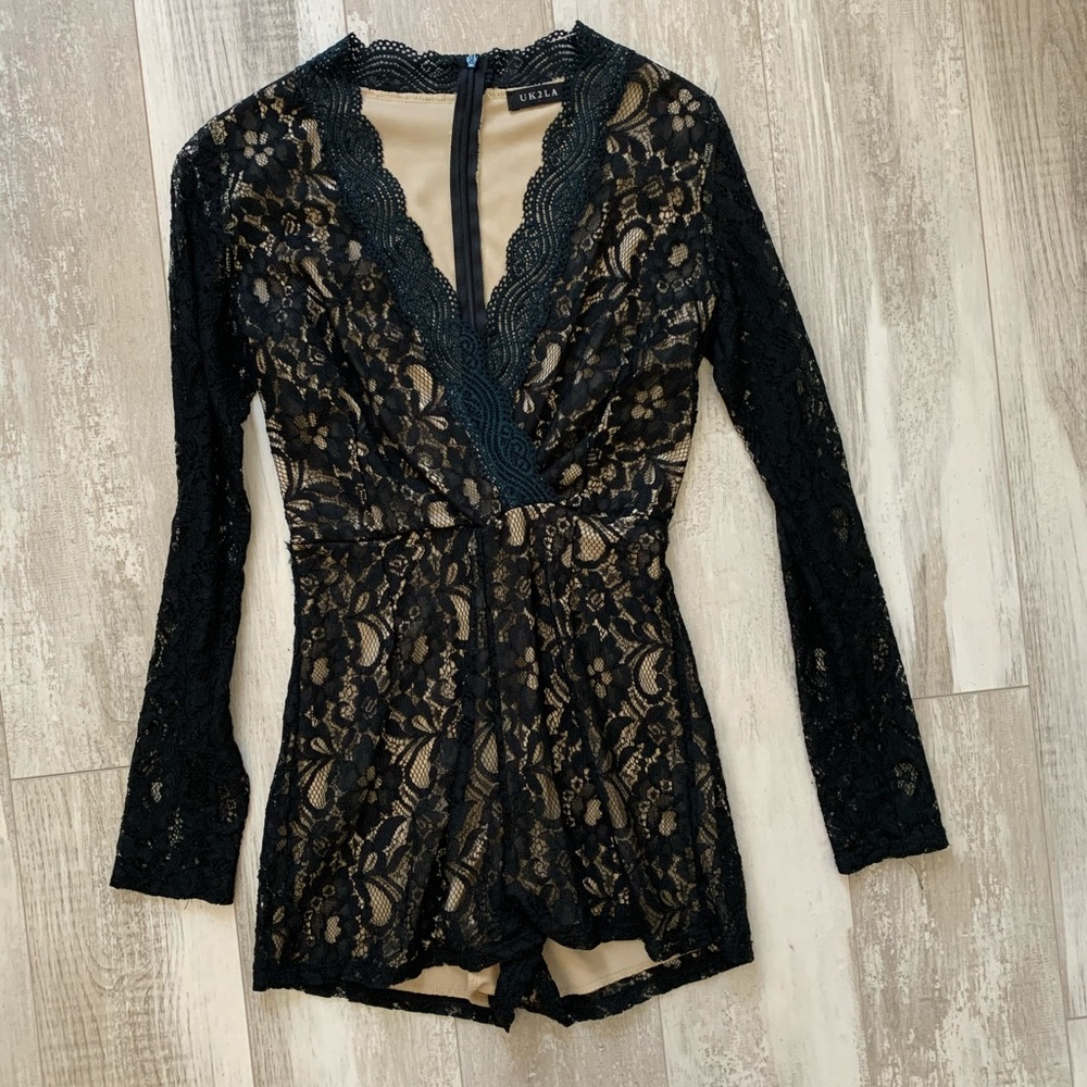 Long Sleeve Black Lace Romper! Size Small